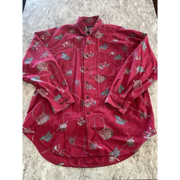 Other - Vintage Gap Fishing Print Button Down Mens Shirt Size L Large Rod Reel Tackle